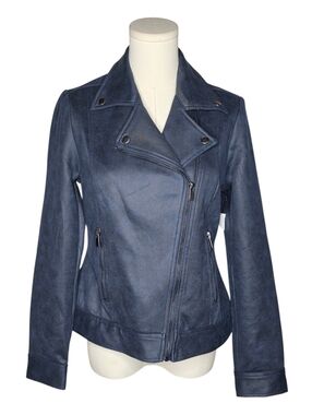Liverpool LA Navy Moto Jacket Faux Suede Zip Stretch Women Small NWT